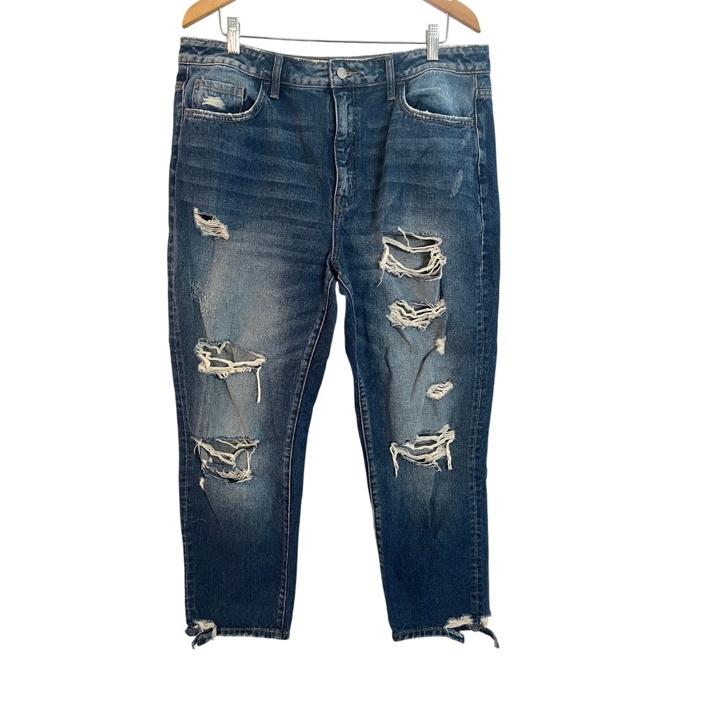 Flying Monkey Distressed Straight Leg Jeans Medium Wash Blue Cotton Y3464 Sz 32